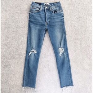 Re/Done Originals Womens Sz 25 Straight Leg Button Fly Cropped‎ Jeans Distressed